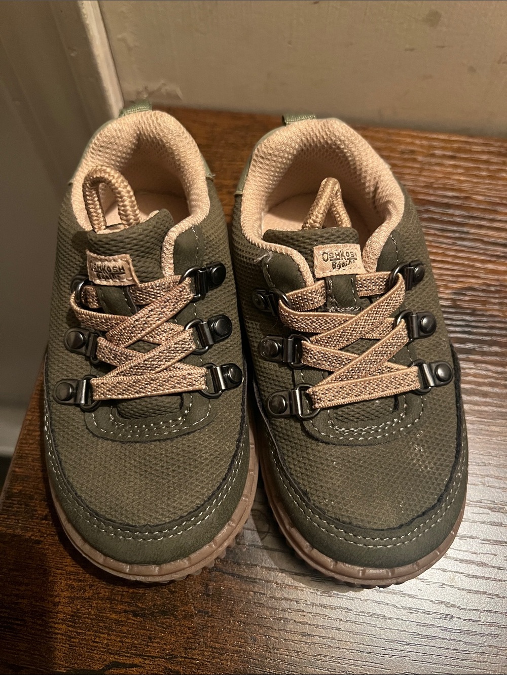 OshKosh B'gosh Olive Green and Tan Kids Hiking Sneakers 6M